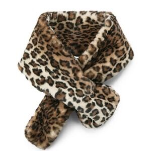 CAbi Faux Fur Leopard Print Scarf in Brown and Cream